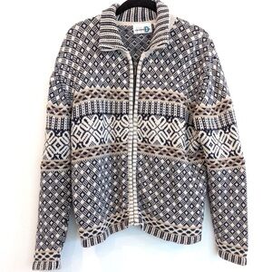 Vintage Paul Harris DesignNavy blue and cream knit zip up size Large sweater